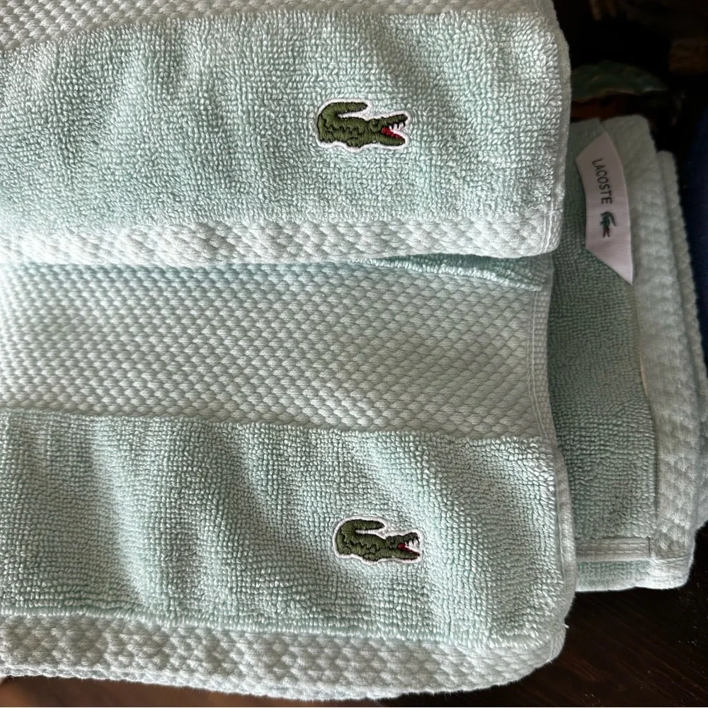 Lacoste Heritage Supima Cotton Towels (3) Iced Aqua ‼️NWOT‼️ - Picture 6 of 6
